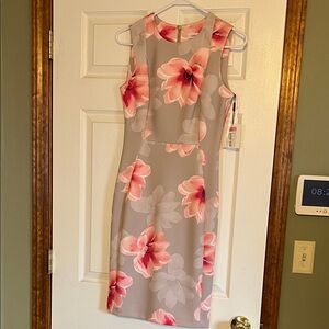 Calvin Klein Pink and Gray Floral Midi Dress